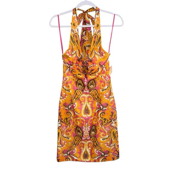 NWT An Original Milly Of New York Orange Pink Paisley Halter Dress Size 2 $375 - Picture 4 of 16